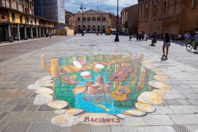 DIPINTO A TERRA BUSKERS PIAZZA TRENTO E TRIESTE